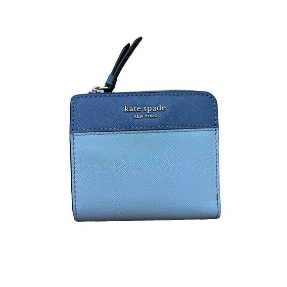 kate spade Staci Colorblock Small L- zip Bifold Wallet Blue - Picture 1 of 4